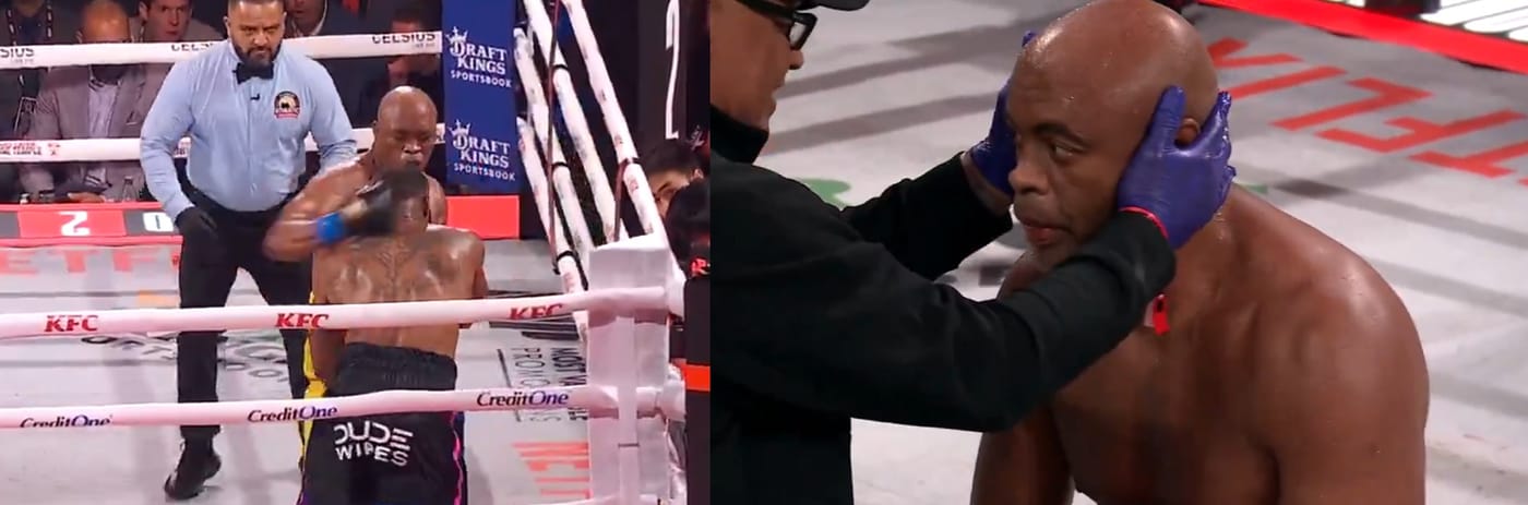 'The GOAT' - Fans And Fighters React As Anderson Silva Suddenly Puts Away Tyron Woodley In Boxing Match