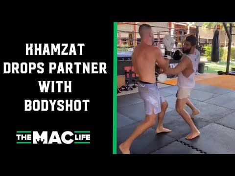 Khamzat Chimaev drops partner with body shot; Fires on the Muay Thai pads